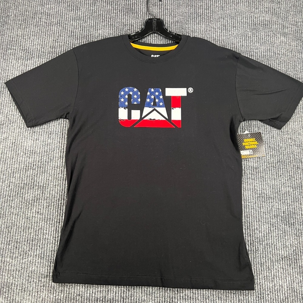 Caterpillar CAT Shirt Mens Medium Black Short Sleeve Crew Neck Work‎ Casual New